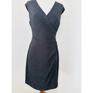 Lauren Ralph Lauren Dress Womens 10 Petite Black Shimmer Stripe Jersey Stretch